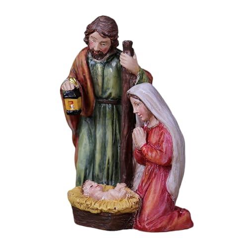 REITINGE Figuras de resinas de la Sagrada Familia de la Natividad de Navidad, base plana, adorno coleccionable para decoración de mesa de vacaciones