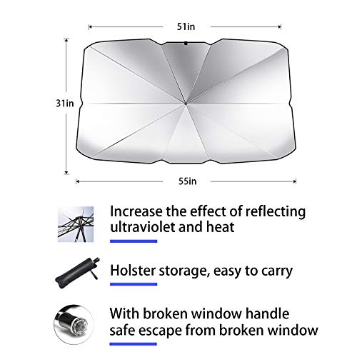 Car Summer Windshield Sunshade, Front Windshield Umbrella Sunshade Vehicle Cool with Storage Bag,Car Sunscreen Cooling Sunshade Outdoor Sun Foldable