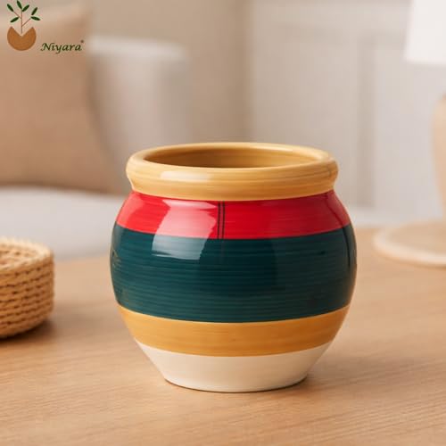 Image of Niyara Ceramic planters pots for Indoor Outdoor Home, Garden Office Decor Balcony Planters Gamla Flower Size Small 6 inches (Wild Flower)