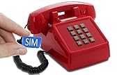 Opis PushMeFon Mobile: Telefono fisso GSM con SIM per anziani, stile vintage, con cornetta per scheda SIM in Rosso