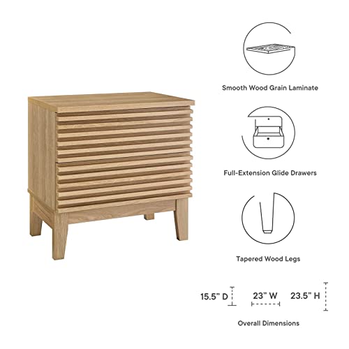Modway Render Mid-Century Modern, Two-Drawer Nightstand, Oak by Modway - Image 5