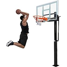 In-Ground Basketball Hoops, Adjustable Outdoor Basketball Hoops with Tempered Glass Backboard, 810Ft Height Adjustable, Outdoor Inground Basketball Goal System for Backyard, Court