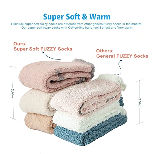 Image of Bulinlulu Fuzzy Socks With Grips for Women, 5 Pairs Non Slip Sleep Warm Fluffy Slipper Socks Gifts for Women
