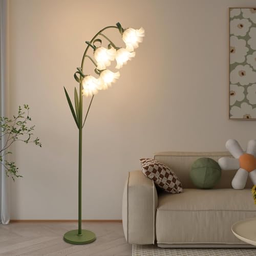 Geciliaoran Flower Floor Lamp for Living Room Arc Floor Lamp with 5 E26 LED Bulbs Cute Green Floral Standing Lamp with 3 Color Modes Foot Switch Tall Modern Lamp for Kids Girls Bedrooms