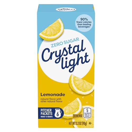 Crystal Light Drink Mix, 6 Pitcher Packets, for Flavorful Hydration and Shareable Refreshment, Lemonade, natural flavor with other natural flavor, Zero Sugar, Low Calorie, 3.2 oz