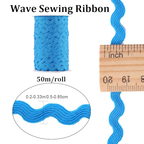 GORGECRAFT 50m Rick Rack Trim 5mm Wide Blue Wave Bending Fringe Trim Woven Braided Webbing Edge Fabric Lace Ribbon for DIY Sewing Crafts Dress Clothes Embellishment Party Decor Gift Wrapping Supplies - Image 2