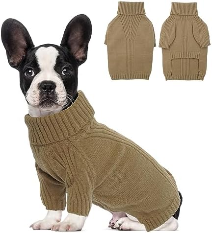 Classic Pullover Dog Sweater Warm Puppy Clothes, Turtleneck Knitwear Cat Sweater, Christmas Holiday Pet Outfits Apparel for Small medium Dogs, Brown 2XL