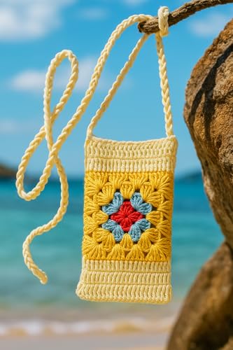 Image of Mobile phone Crochet sling bags for ladies- tightly knit with acrylic yarn.