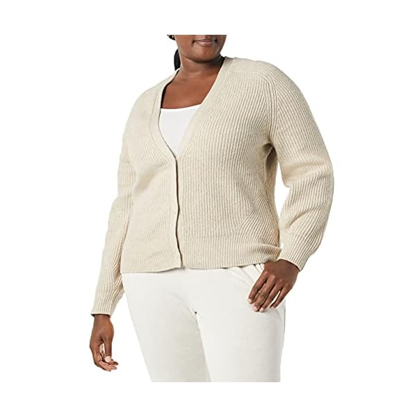 Amazon-Essentials-Womens-Soft-Touch-Ribbed-Blouson-Cardigan Amazon Essentials Women's Soft Touch Ribbed Blouson Cardigan, Beige, Large