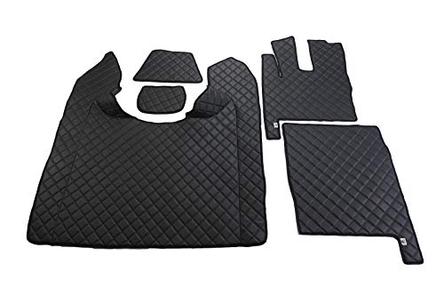 KRAM-TRUCK Tapis Matelassés Compatible avec DAF XF 106 Depuis 2017 avec Webasto Chauffage de l'eau, 2 Tapis d'Étagère Inclus, Graphite, Cuir synthétique sur éponge 10 mm, Kit pour Cockpit Cover