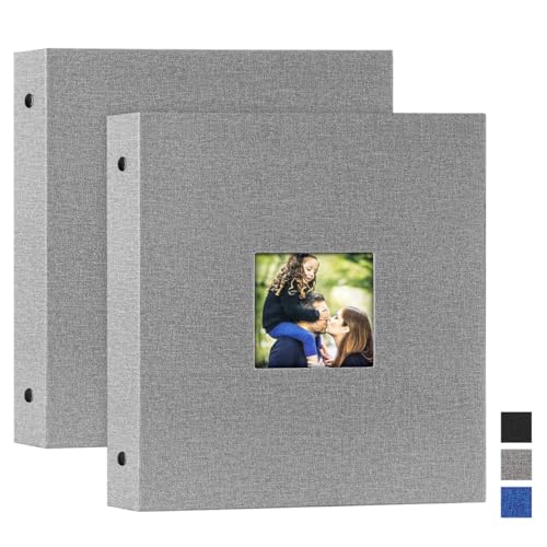 Lanpn Photo Album 6x6, Linen Hard Cover Acid Free Slip Slide in Photo Albums Sleeves Holds 50 Top Load Vertical Only 6x6 Pictures (Grey)
