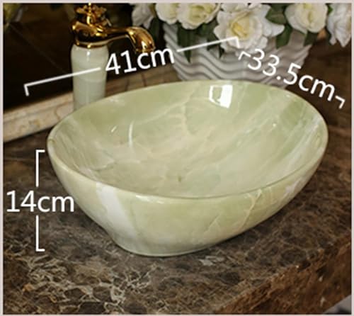 OSOSAM IMPORTED Premium Designer Table Top Ceramic Wash Basin/Vessel Sink with Slim Rim for Bathroom (16 x 13 x 5.5 Inch, Green tone, Glossy Finish)