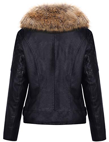 Geschallino Kurzjacke aus Kunstleder für Damen, Motorradjacke mit abnehmbarem Kunstpelzkragen 9201 Schwarzgelb XXL