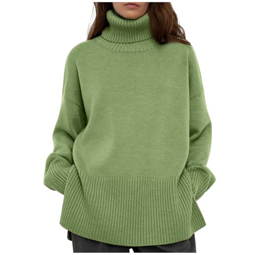Sweaters for Women Turtleneck Side Split Oversized Pullover Tops Long Sleeve Casual Loose Pullover Sweater