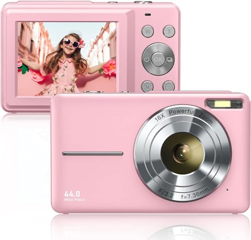 Digital Camera, FHD 1080P 44MP Compact Camera Digital with 2.4" LCD Rechargeable Camera 16X Digital Zoom,Mini Vlogging Vintage Camera for Boys,Girls,Students, Beginners
