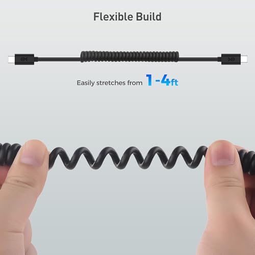 Cable Matters spiralny kabel USB C do USB C 30–120 cm, ładowanie do 60 W, 480 Mb/s, działa z Apple CarPlay i Android Auto, kabel USBC do iPhone 16/15 i Galaxy S24