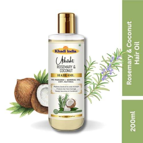 Image of Khadi Rosemary & Coconut Hair Oil 200ml | Oil For Hair Growth, Dry & Frizzy Hair | Non Sticky, Paraben & Mineral Oil Free | Suitable for All Hair Types | Daily Use for Men & Women