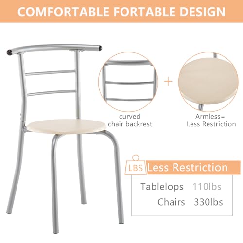 Image of VINGLI 3 Piece Dining Set, Small Kitchen Table Set for 2, Breakfast Table Set, Kitchen Wooden Table with 2 Chairs for Small Space /Dining Room /Apartment, Metal Frame, Wine Rack, Beige