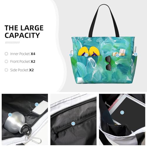 blue oil paint texture Print Foldable Lightweight Family Beach Bag for Men Women Beach Tote Bag Portable Gym Bag3