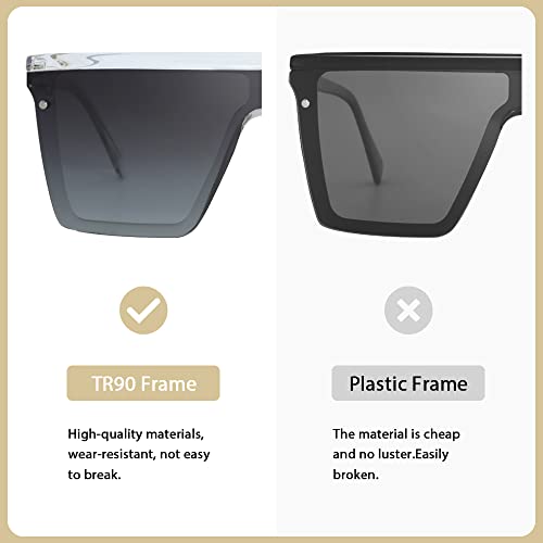 Flat Top Shield Sunglasses Rimless Square TR90 Frame Polarized Glasses For Women Men4