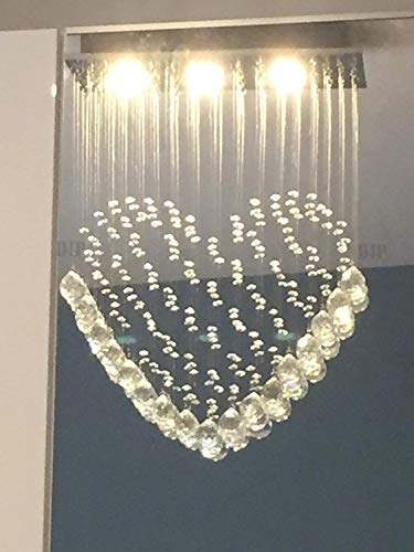 Image of Stainless Steel Crystal Glass Ceiling Lamp Chandelier with Glass Bead & Sparkling K9 (Yellow Light A4 Heart)