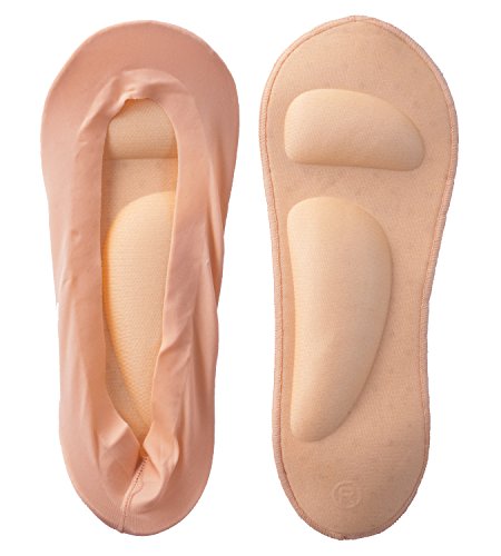 Women's No Show Nylon Footie Sock Liner with Arch Support Cushion Padding (2 Pairs)