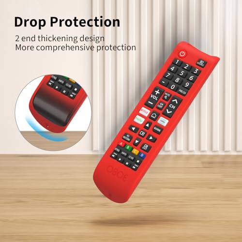 Image of Oboe Silicone Remote Cover - Compatible with Samsung Smart TV BN59-01315 / Foxsky TV /X Electron - Protective Case with Lanyard (F-Red) [Remote NOT Included]