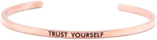 XiMing Stainless Steel Customized Cuff Engraved Open Bangle Bracelet - TURST YOURSELF- Gift for Friends and Youself