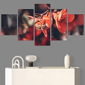 SIGNWIN 5 Panel Canvas Wall Art Bee Closeup...