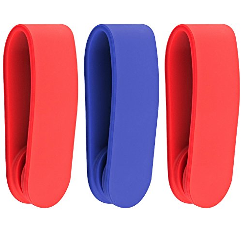 GF Pro Magnetic Silicone Band Durable Reusable Cable Tie / Smartphone Stand / Earbud Holder / Money Clip - Retail Packaging - Red Or Blue Assorted (3 Count)