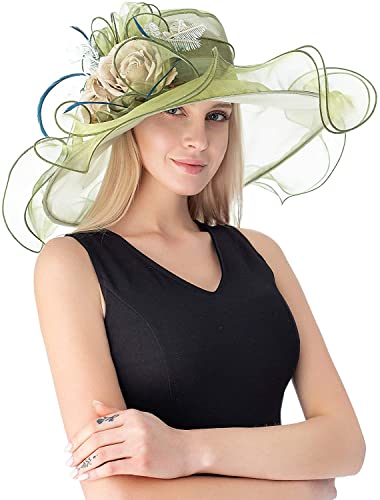 Sombrero de mujer Kentucky Derby con ala ancha y flores miniatura 3