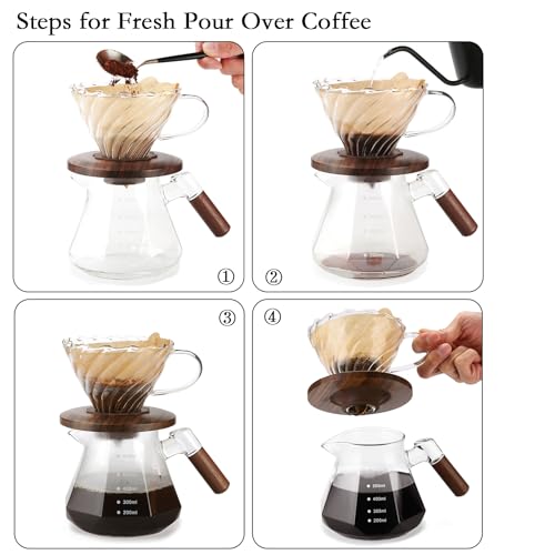 Image of Lalord Pour Over Coffee Dripper with 100 pcs of Size 02 Paper Filter, Borosilicate Glass & Walnut Collar, Drip Coffee Maker, 1-3 Cups, Clear (Coffee Dripper)