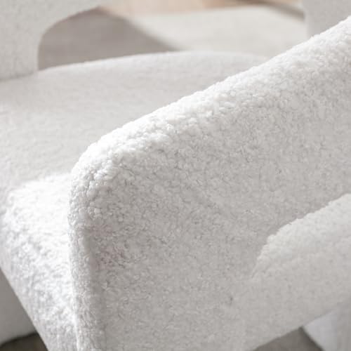 Image of HNY Modern Barrel Kitchen & Dining Room Chairs Set of 6, Sherpa Upholstered Accent Chairs with Arm, 18.5'' Wide Side Armchairs Vanity Chairs for Living Room Bedroom Makeup Small Spaces, White