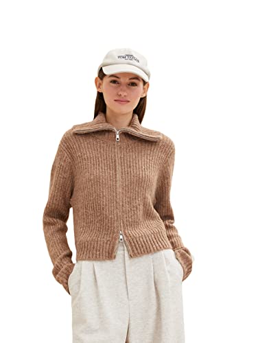 TOM TAILOR Denim Damen Strickjacke mit Reißverschluss 1034310, 30876 - Cinnamon Brown Melange, L Cover