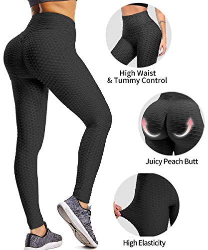 YAMOM High Waist Butt Lifting Anti Cellulite Workout Leggings for Women Yoga Pants Tummy Control Leggings Tight Black - Thumbnail 5