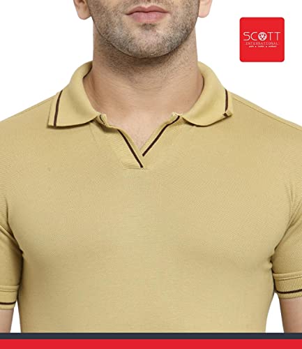 Image of Scott International Men's Organic Cotton Regular Fit Polo T-Shirt (Beige with Black, XL)