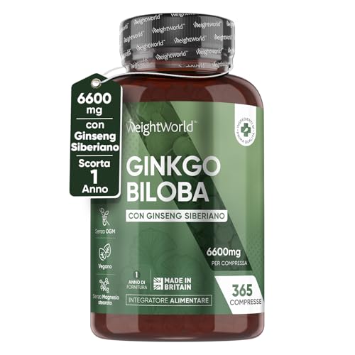 Ginkgo Biloba con Ginseng Siberiano, 365 Compresse 6600mg