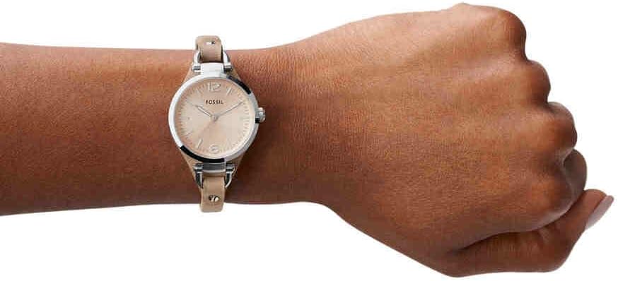 Fossil Women's Georgia Quartz Stainless Steel and Leather Three-Hand Watch, Color: Silver, Sand (Model: ES2830) - Image 2