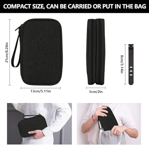 OdiuK Kabeltasche Elektroniktasche – Wasserdichter, Doppelter Reißverschluss, Reise Organizer für Kabel, Powerbank, USB-Zubehör – Perfekt für Alltag, Büro & Reisen