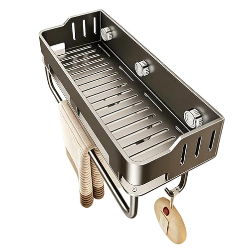 Jingmiger Organizador de Ducha con Ventosas - Estante de Pared con Orificios de Drenaje,Balda de Baño con Ganchos y Barra para Toalla,para Aseo Hogar Cocina Despensa Apartamento