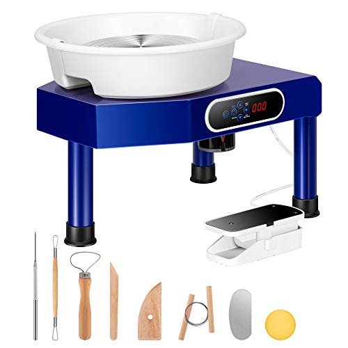 VIVOHOME 25CM LCD Touch Pottery Wheel Forming Machine 350W Electric DIY Clay Tool with Foot Pedal and Detachable Basin for Ceramic Work Art Craft Blue