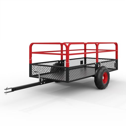GarveeLife ATV UTV Trailer Tow Behind Dump Cart, 1600 lbs 22 Cubic Feet Heavy Duty Yard Garden Trailer Pull Behind with Removable Sides & All Terrain Tires, Fits Lawn Mower, Tractor, Garden