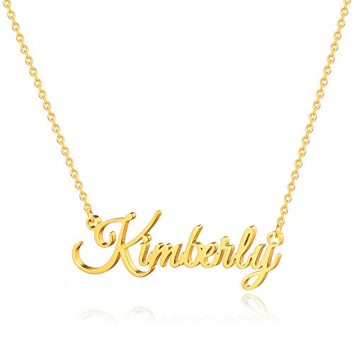 IEFSHINY Kimberly Name Plated Necklace, Kimberly Necklace for Women Gold 14K Gold Plated Kimberly Necklace for Men Personalized Name Necklace Customized Name Necklace for 14K Gold