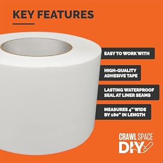 CrawlSpace-DIY Vapor Barrier Tape 4" x 180' - Heavy Duty White Polyethylene Seam Tape for Crawl Space & Basement Encapsulation, Moisture Barrier Seal