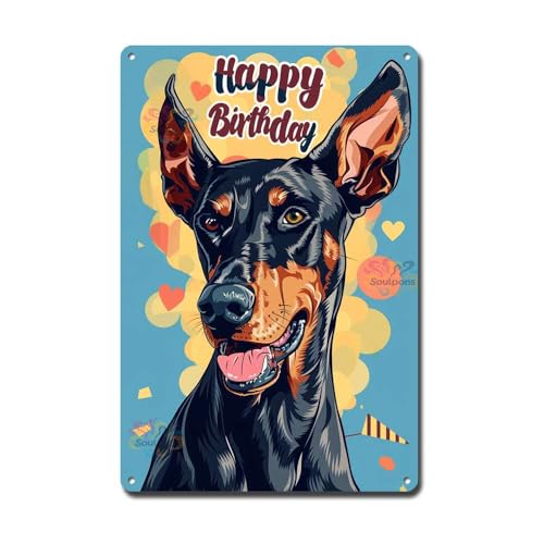 Soulpons Decorative Tin Sign Doberman Pinscher Birthday Wish Gift for Doberman Pinscher Lovers' Birthdays Modern Interiors and Pet Themed Celebrations Easy Install Rustproof Aluminum 8×12 Inches