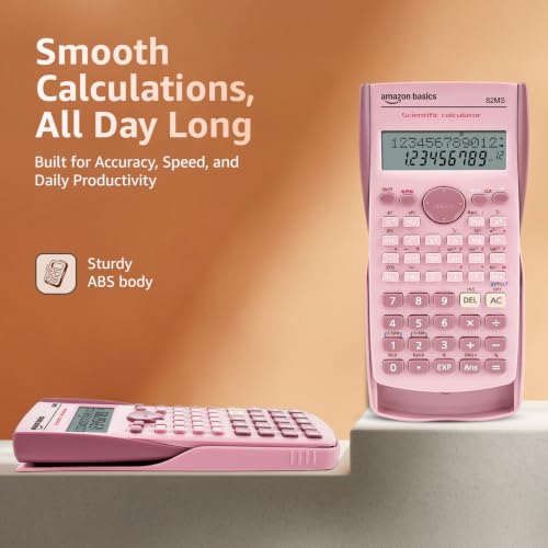 Image of Amazon Basics Scientific Calculator (AB-82MS) | 240 Functions | 2-Line Large LCD Display | Engineering Calculator | Dual Power | Fast Input Keys | 15.5 x 8 cm | Pink | Ideal for Students & Exams