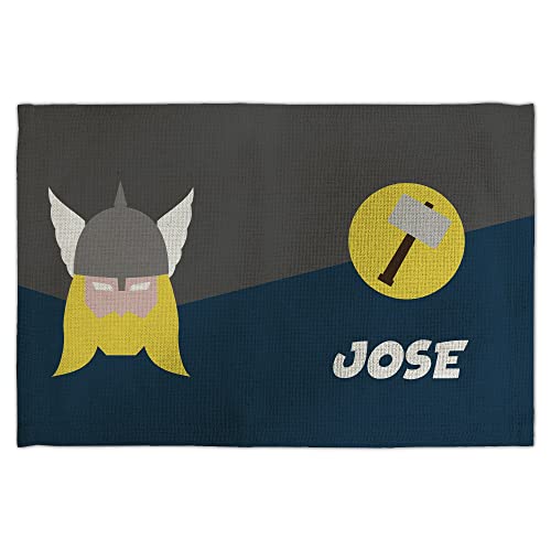 Nappe pour Enfants. Nappe personnalisée pour Enfant avec nom. Super héros. Nappe en Tissu Polyester avec Texture de Type Lin. 45x30cm. Cadeaux personnalisés. Divers modèles. Thor