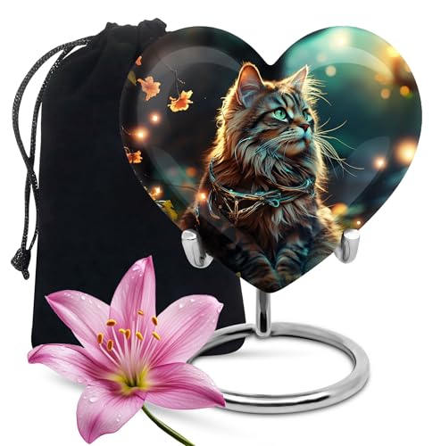 Image of Cat Urns - Heart Shaped Urns for Human Ashes - Ash Urn for Male - Urn for Human Ashes Adult Female - Ashes Holder (Size - 8 inch)