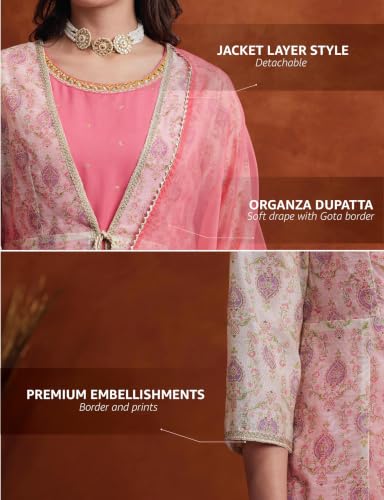 Image of Amazon Brand - Myx Women's Layered Kurta Set with Dupatta | Salwar Suit Set (Available in Plus Sizes)