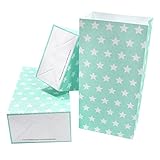 Frau WUNDERVoll® 12 PAPIERTÜTEN MIT Boden TÜRKIS, Sterne 12x7x24cm / Blockbodenbeutel, Tüte, Papierbeutel, Papiertüte, Geschenktüte, Geschenkbeutel, Gastgeschenk, Hochzeit, Mitgebseltüte, Falttasche